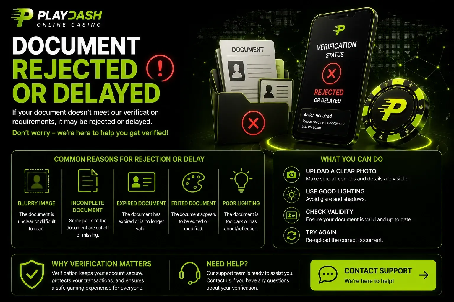 Document rejected or delayed: common reasons such as blurry images, incomplete or expired documents, and how to resubmit